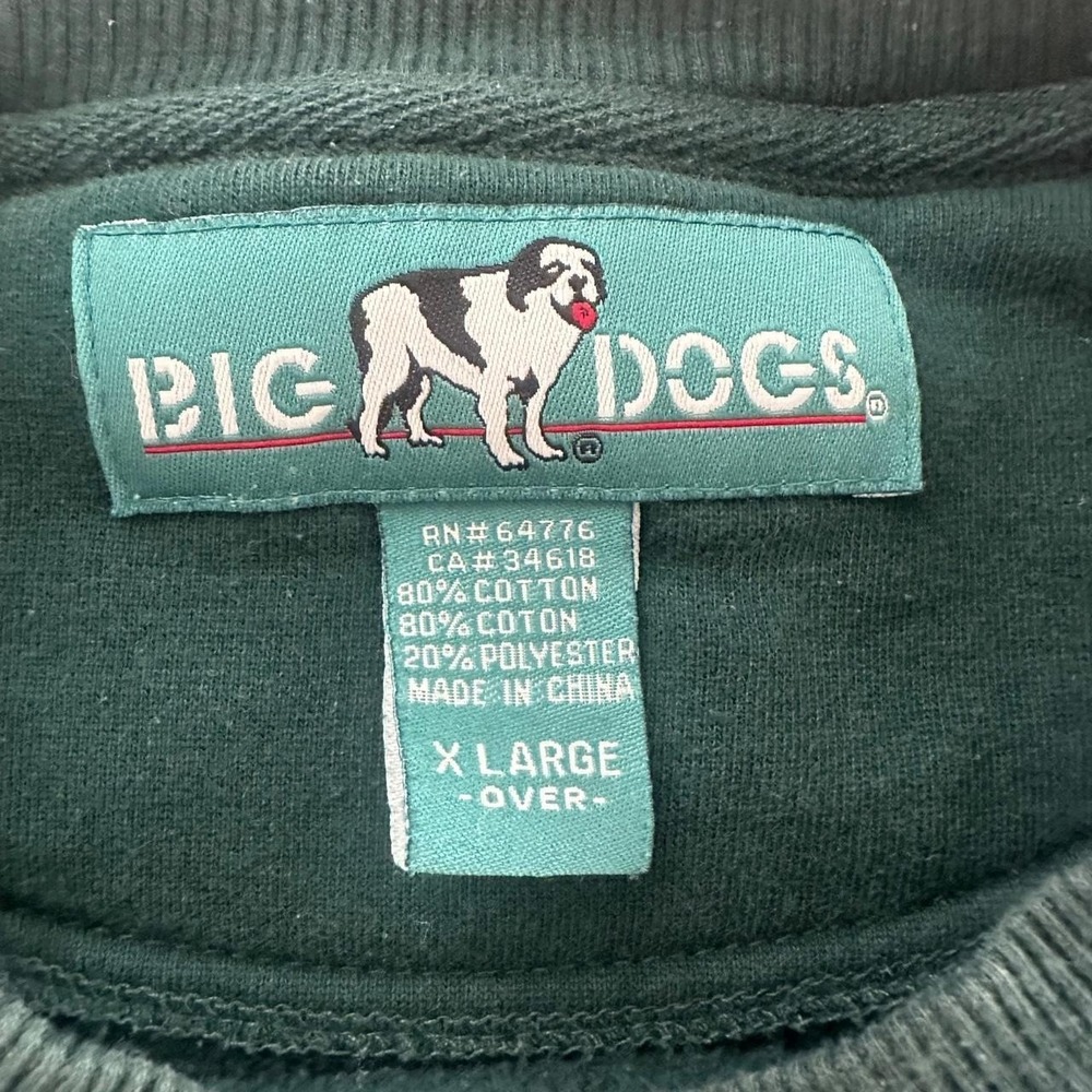 Vintage Big Dogs Crewneck Sweatshirt Forest Green Embroidered XL Mens Pullover - Picture 3 of 7
